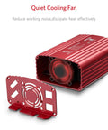 Power Inverter 500W DC 12V to 110V AC with Alligator Battery Clamp showcasing quiet cooling fan