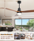 Low Profile 52 Inch Ceiling Fan With Remote And LED Light Kit, Reversible Quiet DC Motor, Modern Wood Finish, Flush Mount Design