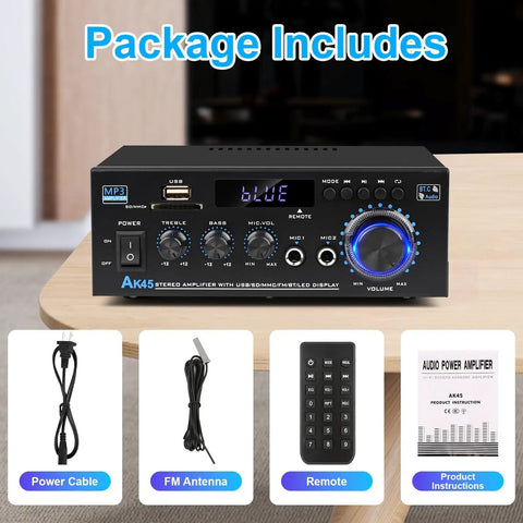 Dope 400W Bluetooth Stereo Amplifier For Home Audio System With 2 Channel Power, Wireless 5.0 Streaming, FM Radio, USB, remote control