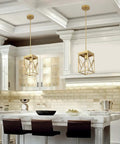 Modern Gold Pendant Light With Metal Cage One Light Adjustable Rods Mini Pendant Fixture For Kitchen Island