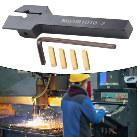 Lathe Tool Holder System For 10mm MGEHR1010 Turning Tools With Four MGMN200 Grooving Inserts For Rock Solid Durability Precise Metalworking And Smooth Efficient Cutting, MGEHR1010-2 holder