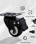 Heavy Duty Swivel Castor Wheels Set Of 4 With Parking Brakes Tough As Nails Rubber Tread wheel with 360-degree rotation and lock.