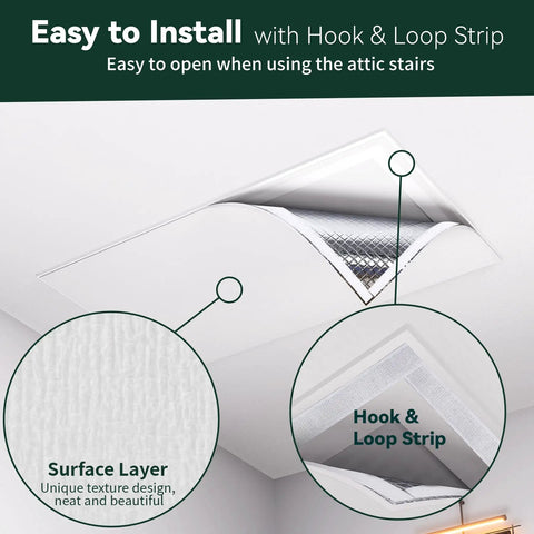 Heavy Duty Three Layer Aluminum Foam Insulation Cover For Attic Stairs And Ceiling Vents with hook and loop strip, showing surface layer detail.
