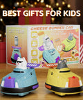 2 Pack Remote Control Cat And Mouse Ejecting Bumper Cars For Kids displayed in front of gift-wrapped boxes