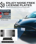 Anti Theft License Plate Screws Kit For Front And Rear Frames with image of gum shock pads and car with license plate protection