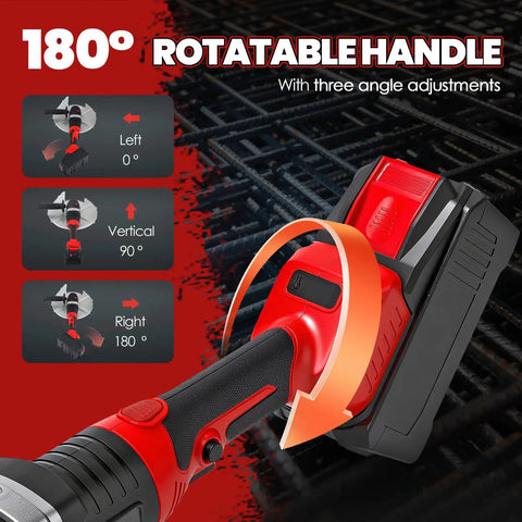 Newtry 36V Cordless Rebar Cutter Cuts Up To 5.31 Inches In Just Seconds Portable Electric Steel Bar Saw with rotatable handle feature.