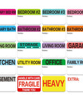 Massive 600 Count Moving Box Labels Pack For Three To Four Bedroom Homes With Writable Note Areas, Seventeen Color Coded Labels