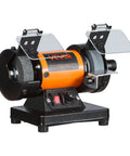 Heavy Duty Bench Buffer Polisher With Hella Adjustable Speed Up To 10600 Rpm And A Straight Up 100 Piece Accessory Kit side view with safety shields.