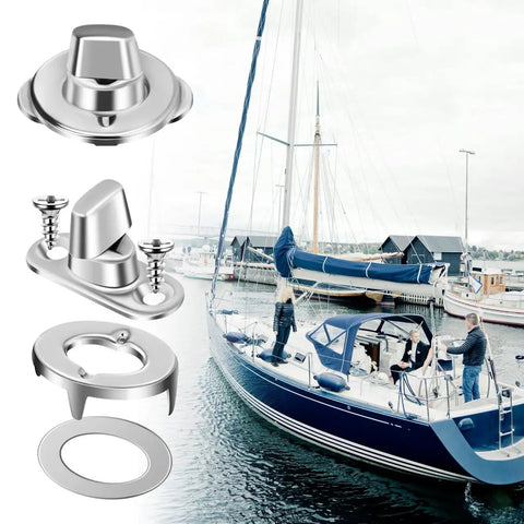 Premium Heavy Duty Marine Turn Button Fasteners Twist Lock Studs With Mounting Screws, featuring zinc alloy fasteners by a boat.
