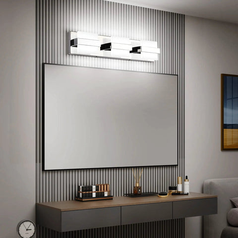 3 Light Chrome LED Bathroom Vanity Light Over Mirror 20 Inch White Dimmable Fixture Sleek Modern Vanity Lighting