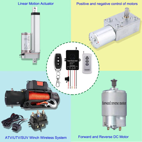 DC forward/reverse motor controller with wireless remote for winches; 12–72V, 30A, waterproof