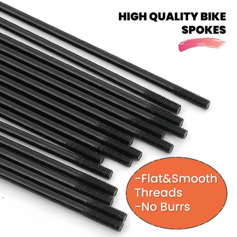 14G Bike Spokes 2mm Universal Steel Spokes With Nipples, 38 Piece Set, Black, 76mm To 305mm Lengths, Perfect For MTB And Road Bike Wheels