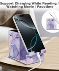 Pencil Holder With Phone Stand And Eyeglasses Organizer Desktop Desk Or Nightstand Organizer In Lilac Marble with phone charging