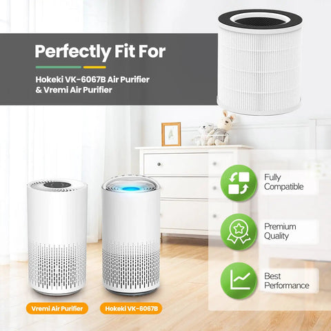 3 Stage HEPA And Activated Carbon Replacement Filter For VK6067B Air Purifier, Compatible with Hokeki and Vremi models.