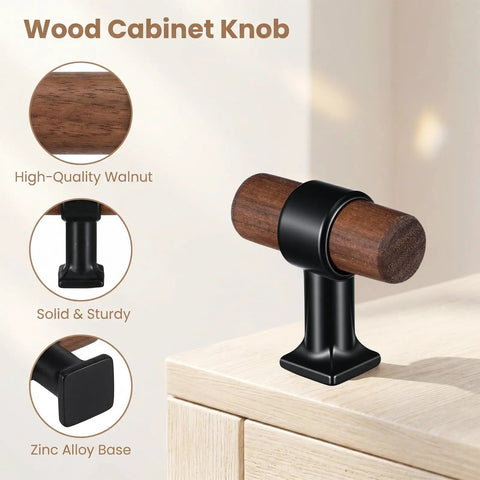Professional Grade Black T Bar Cabinet Knobs Rustic Single Hole Zinc Alloy Drawer Pulls Solid Grip Furniture Handle Set Smooth Operation Dresser Home Refresh Essentials on wooden surface.