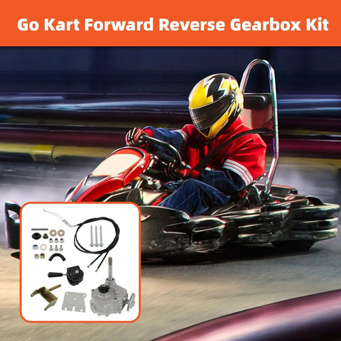 Go Kart Forward Reverse Gearbox Kit Replacement For 2HP-13HP Engine with kit components and go-kart in action