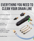 CO2 Powered AC Drain Line Cleaner And Leak Sealant Injector Gun All In One For Unclogging Condensate Drains And Direct Injecting Leak Sealants And Additives Includes 3 CO2 Cartridges A Simple No Fuss Home HVAC Maintenance Tool with adapters, injection gun, and hose