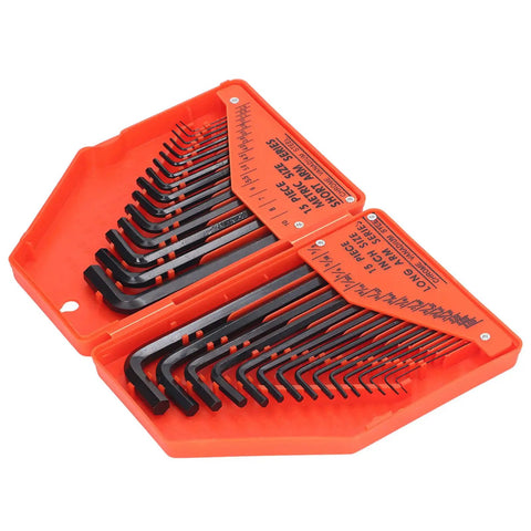 The Ultimate 30 Piece Hex Wrench Set Made From Tough 45 Steel, Featuring Inch And Metric Key Sizes For Any Home Fixer Upper Job Or Furniture Build Without Breaking A Sweat. 30-piece hex key set in orange case, inch and metric sizes, 45 steel