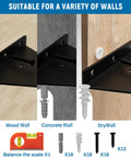 6 Inch Invisible Triangular Shelf Brackets For Minimalist Home Decor Built Tough, Heavy Duty Hot Rolled Steel 6 Pack shown on wood, concrete, and drywall with included installation tools.