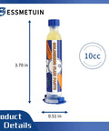 Pro Grade No Clean Flux Paste For Electronics Soldering And Desoldering Wick Kit, 10cc tube displayed with dimensions