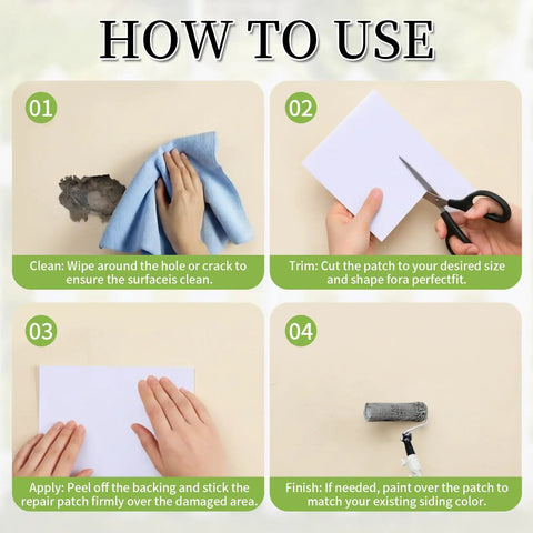 DIY Ready Vinyl Siding Repair Kit with Self Adhesive PVC Patches, Weatherproof Tape For Cracks Holes And Scratches On Siding And Fences how to use guide