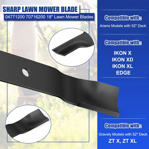 Three Pack 18 Inch Lawn Mower Blades For Gravely 52 Inch Deck Compatible With ZT X ZT XL And ARIENS IKON X IKON XL Replacement Blades