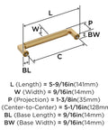 Diagram of Balata 5 1/16 Inch Center To Center Champagne Bronze Cabinet Pull For Cabinets And Drawers 5 9/16 Inch Overall Length