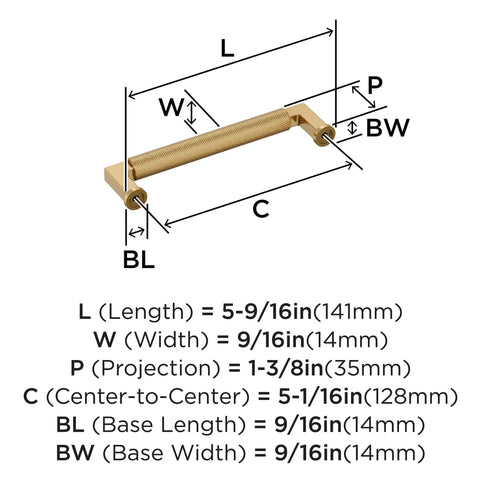 Diagram of Balata 5 1/16 Inch Center To Center Champagne Bronze Cabinet Pull For Cabinets And Drawers 5 9/16 Inch Overall Length