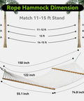 Diagram showing Double Handwoven Rope Hammock For Two With Spreader Bar No Stand Indoor Outdoor Use For Patio Poolside Backyard White