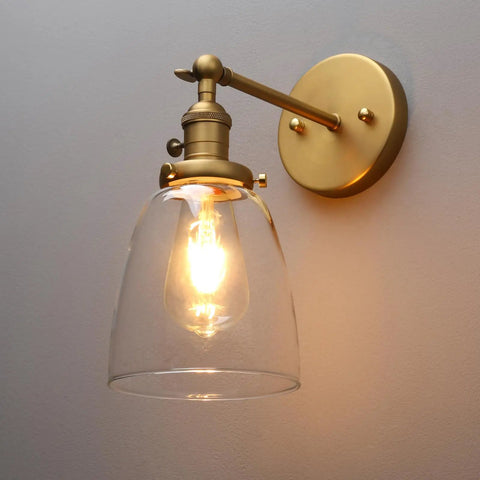 Industrial Vintage Sconce With Oval Cone Clear Glass Shade 1 Light Wall Light In Antique Gold Finish Perfect For Living Room Or Bedroom Easy Hardwired Mount Retro Factory Lighting For A Cozy Vibe