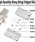 Heavy Hitter Stainless Steel Fidget Slider Featuring Dense Tracks And Slick Spring Action Built As A Next Level EDC Stress Reliever And Anxiety Focus Block For Everyday Tactical Flex Satisfaction components shown with metal body and inner parts.