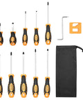 12 Piece Screwdriver Set With Magnetic Tips And Crv Steel Build, showing various screwdriver sizes and a storage pouch.
