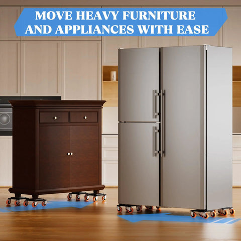 Five Wheel Furniture Dolly With Upgraded Guardrails For No Slip Handling, Heavy Duty Lifter Tool Included under furniture and fridge