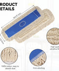 Top Notch 36 Inch Microfiber Dust Mop Head Replacement For Heavy Duty Commercial Floor Cleaning And Janitorial Supplies Blue Three Pack Refills showing detailed measurements and materials.