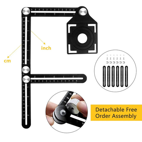 Pro Grade Aluminum Alloy Six Fold Ruler Angle Finder with detachable assembly, laser engraved scale, and metric-imperial units