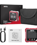 4-Side Magnetic Digital Angle Finder With Laser Helping Pros And DIYers Nail Tricky Angles With Blazing Speed with USB cable, manual, and case.