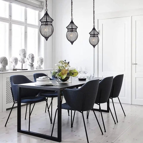 Dining room with Black Globe Crystal Pendant Chandelier For Farmhouse Lighting 1 Light Dope Modern Rustic Ceiling Fixture