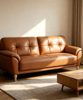 Leather sofa with 6 Inch Wooden Furniture Legs Bun Feet Set Of 4 With M8 Bolt Recessed Mounting, viewing from side angle