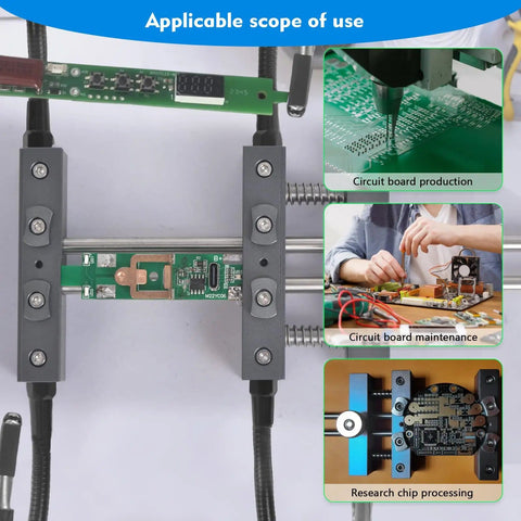 Pro Grade Four Arm Adjustable Soldering Helping Hands With Flexible Gooseneck Arms 360 Degree Rotating PCB Holder in use