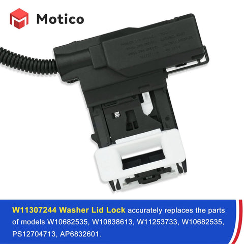 Motico washer lid lock switch, black plastic with white latch