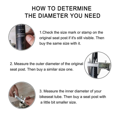 Instructions on measuring diameter for Aluminum Bike Seat Post 13.8 Inch 350mm With Micro Adjust Clamp