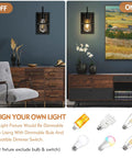 Modern Farmhouse Wall Light Fixture Wall Sconce In Wood And Matte Black Finish for Bathrooms shown with light on and off