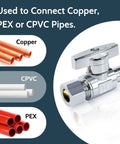 10 Pack One Half Inch PEX To Three Eighths Inch OD Compression Shut Off Valves With Stainless Steel Clamps and Rings Premium