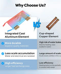 Comparison of Integrated Cast Aluminum Element vs Cup-shaped Copper Element for Powerful 14kw Electric Tankless Water Heater.