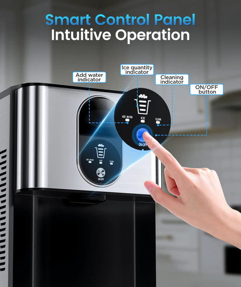 Close-up of Nugget Ice Maker Countertop With Soft Chewable Ice control panel, showcasing intuitive operation features.