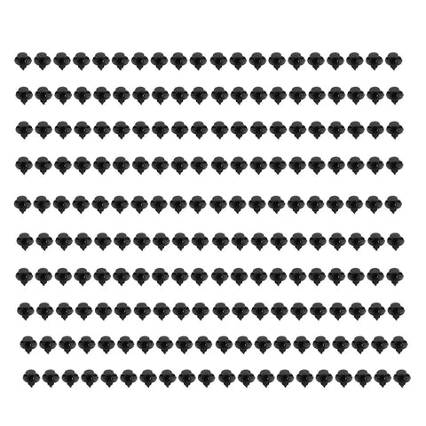 Easy Push In Bumper Trim Clips Kit Rust Proof Plastic Fasteners For Interior Bumper Trim Replacements Fits Versa Xterra Liner 100Pcs black plastic push clips arranged on white background