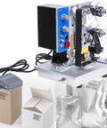 High Speed Automatic Electric Ribbon Code Printer For Production Dates And Batch Numbers On Flexible Packaging Film Plastic Leather Hot Stamping Coda Machine with foot pedal and printed packaging.