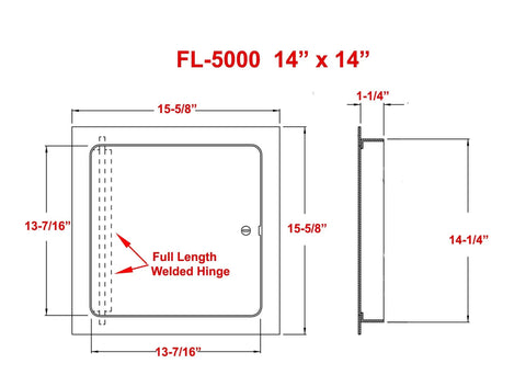 Diagram of Heavy Duty 14 x 14 Steel Access Panel With Flush Universal Mount And Screwdriver Latch For Interior Or Exterior Install