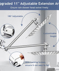 Image showing the adjustable arm of the Massive 10 Inch Rain Shower Head and 5 Settings High Pressure Handheld Shower System in Chrome.