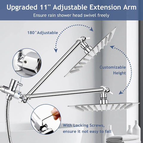 Image showing the adjustable arm of the Massive 10 Inch Rain Shower Head and 5 Settings High Pressure Handheld Shower System in Chrome.